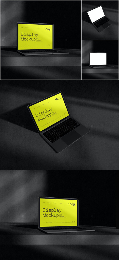 深色 MacBook Pro 屏幕样机 Psd (PSD,JPG)