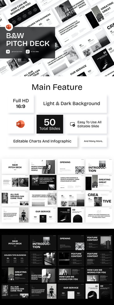 宣传甲板黑白 PPT模版 (PPTX)