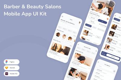 理发和美容院移动应用 App UI Kit (SKETCH,FIG,XD)