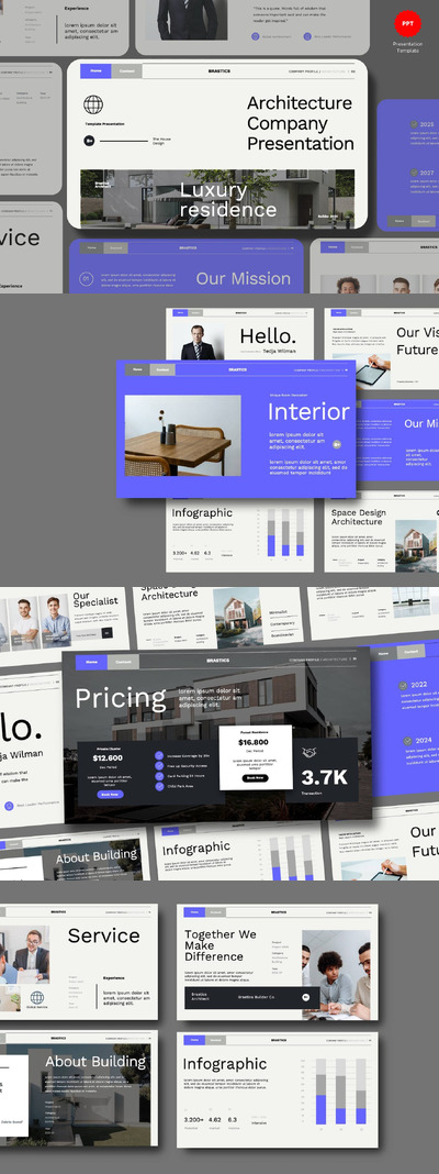 白光蓝建筑公司介绍PPT模版 (PPTX,PPT)