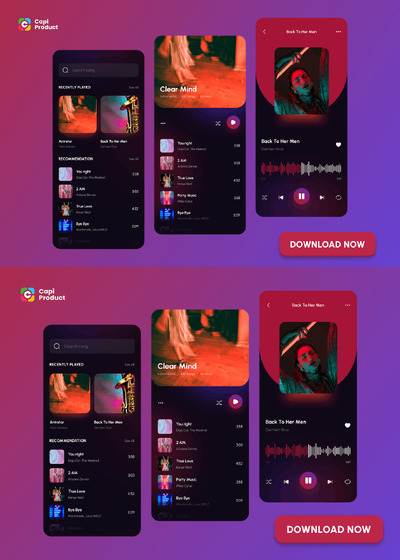 音乐应用程序 - 深色模式和洋红色 App UI Kit (FIG)