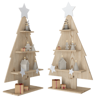 圣诞树形状的柜子和蜡烛等圣诞节装饰品组合3D模型（OBJ,FBX,MAX）