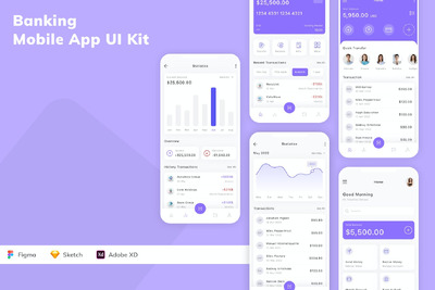 银行移动应用App UI Kit (SKETCH,FIG,XD)