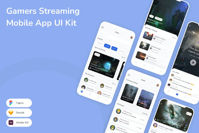 游戏玩家流媒体移动应用App UI Kit (SKETCH,FIG,XD)