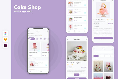 蛋糕店移动应用App UI Kit (SKETCH,FIG,XD)