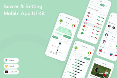 足球和游戏移动应用 App UI Kit (SKETCH,FIG,XD)