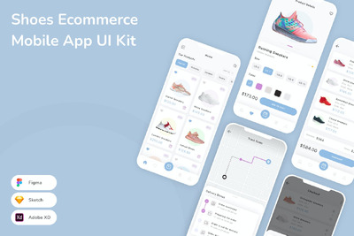 鞋类电子商务移动应用App UI Kit (SKETCH,FIG,XD)