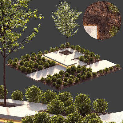 绿植组合景观 花园景观设计3D模型（FBX,MAX）