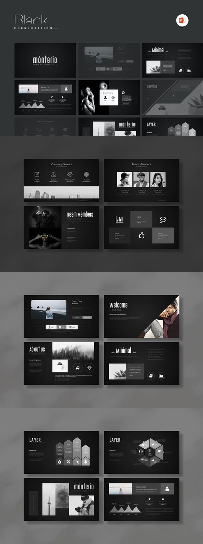 极简主义免费黑色个性设计  PPT模版 (PPTX)