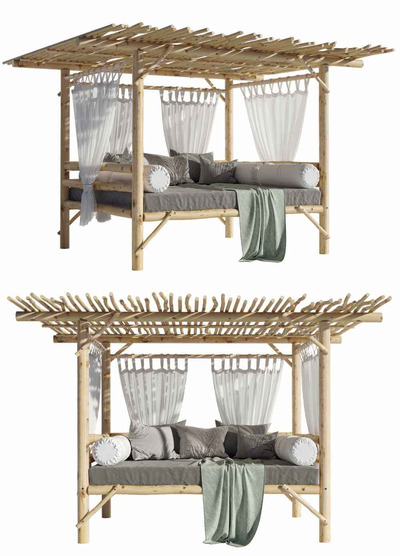 带家具的木质花园凉棚3D模型（OBJ,MAX）