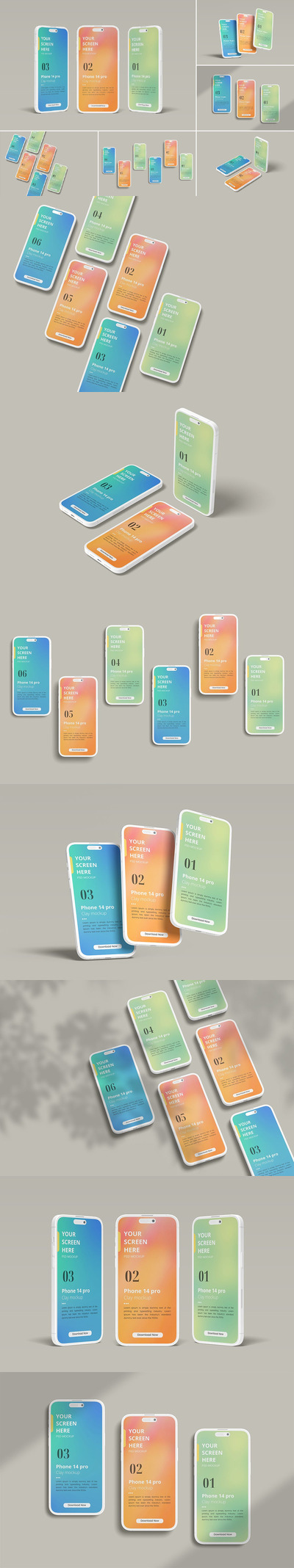 智能手机 14 Pro 粘土样机套装 (PSD,PDF)