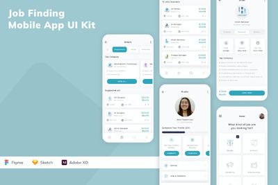 求职移动应用 UI 套件 (SKETCH,FIG,XD)