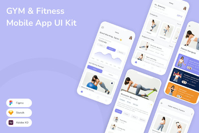 健身房和健身移动应用 App UI Kit (SKETCH,FIG,XD)