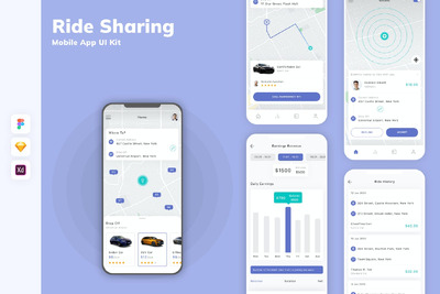 乘车共享移动应用 App UI Kit (SKETCH,FIG,XD)