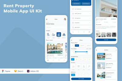 出租物业移动应用 App UI Kit (SKETCH,FIG,XD)