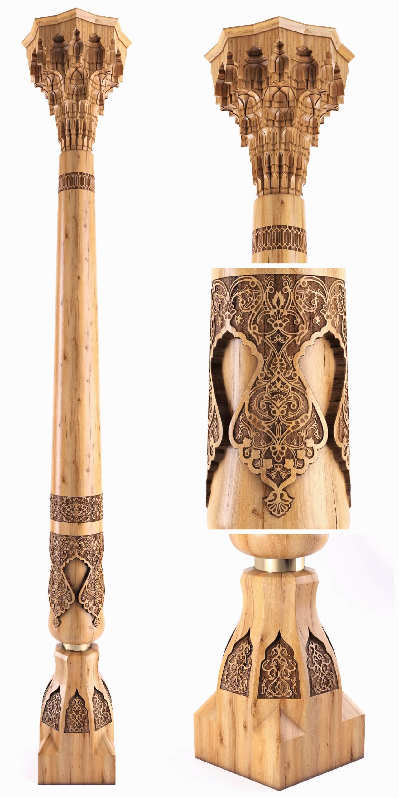 东方风格的木头雕柱3D模型（OBJ,MAX）