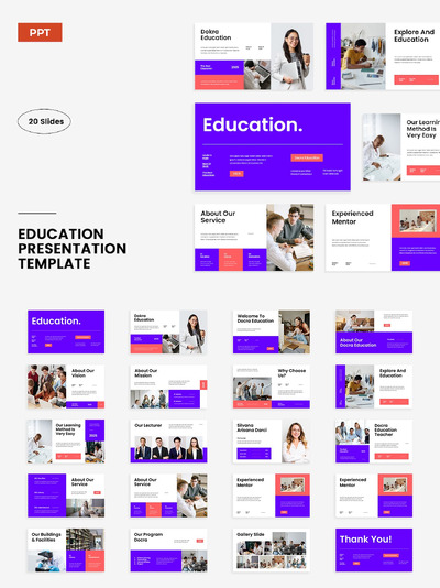 白色 紫色 红色 教育 PPT模版 (PPTX,PPT)