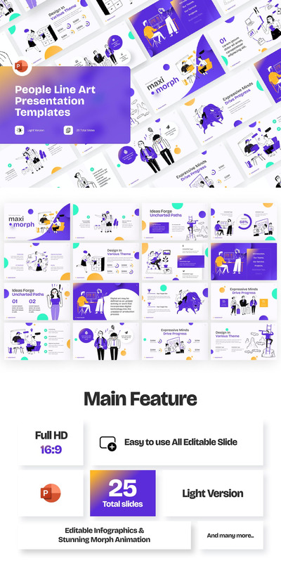 线条艺术 PPT模版 (PPTX)