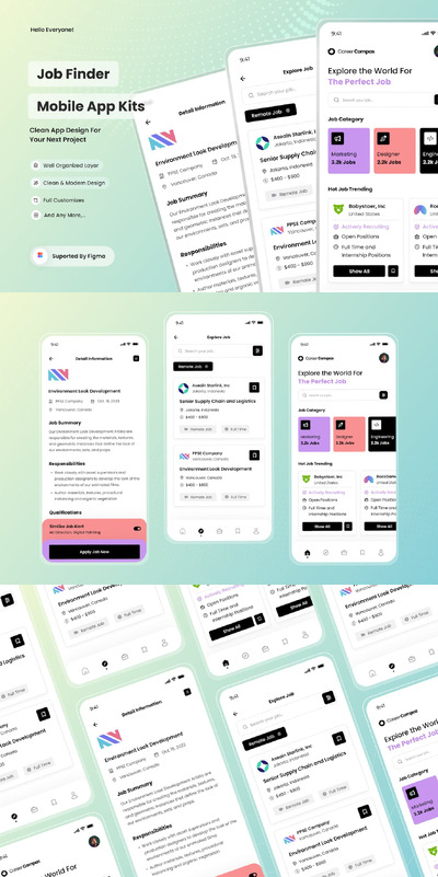 求职移动应用 App UI Kit (FIG)