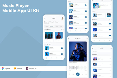 音乐播放器移动应用 App UI Kit (SKETCH,FIG,XD)