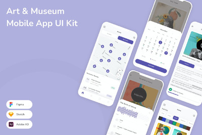 艺术与博物馆移动应用 UI 套件 (SKETCH,FIG,XD)