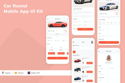 租车移动应用 UI 套件 (SKETCH,FIG,XD)
