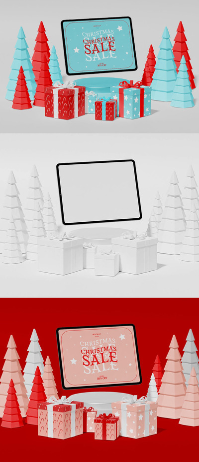 圣诞节平板电脑样机 (PSD)