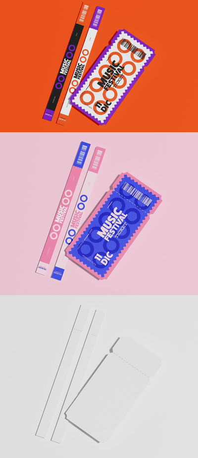 纸腕带和门票样机 (PSD)