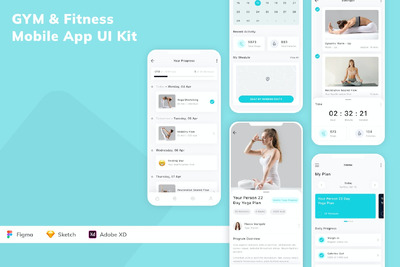 健身房和健身移动应用 App UI Kit (SKETCH,FIG,XD)