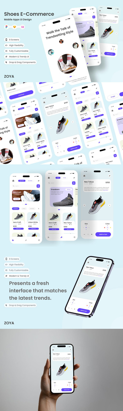 鞋类商务移动应用 App UI Kit (FIG,SKETCH,XD)