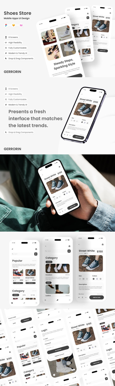 鞋店电商移动应用 App UI Kit (FIG,SKETCH,XD)