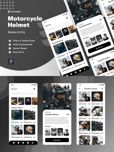 摩托车头盔电商移动应用 App UI Kit (FIG)
