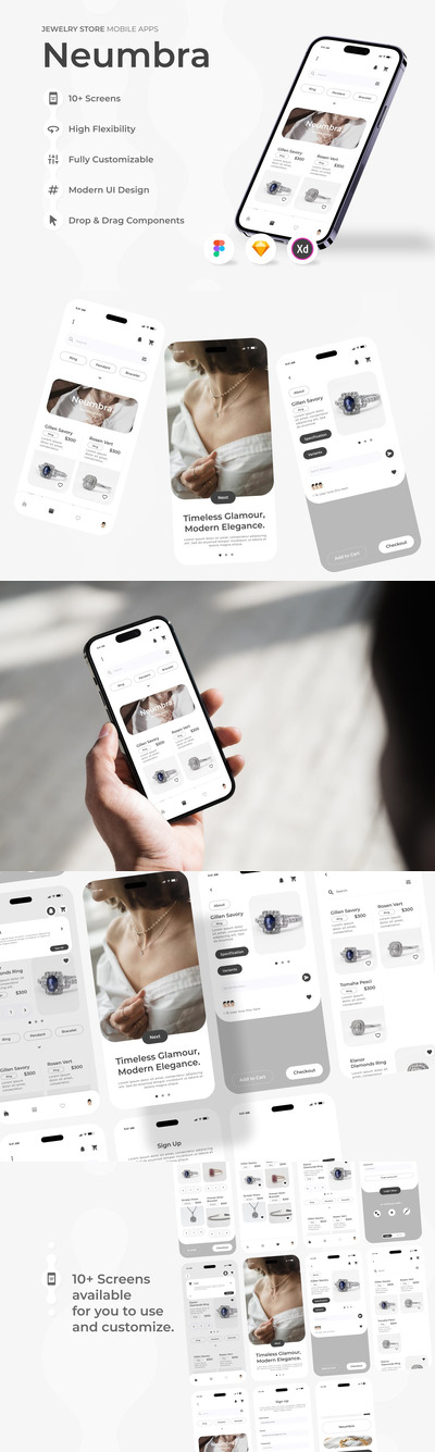 珠宝店移动应用 App UI Kit (FIG,SKETCH,XD)