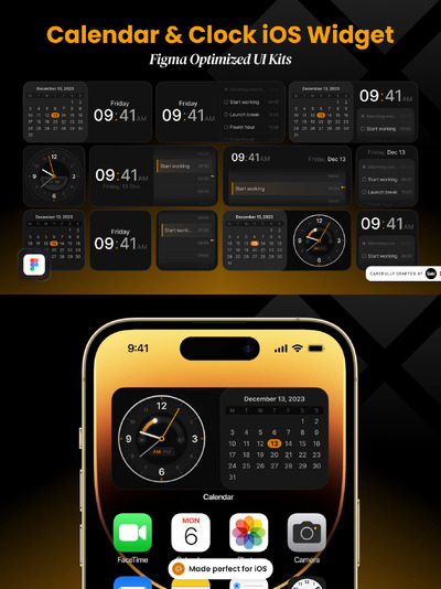 日历和时钟 iOS 小部件 - Figma 优化 Ul组件 (FIG)