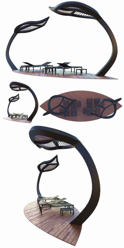 凉亭和躺椅 室外泳池户外家具3D模型（OBJ,MAX）