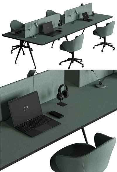 4人座员工办公桌椅 办公室家具3D模型（OBJ,MAX）