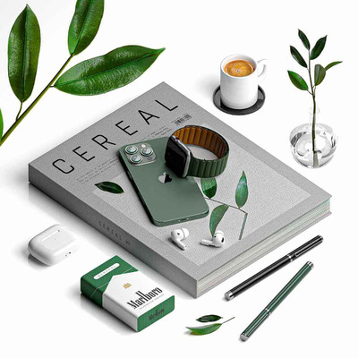 iphone AirPod pro耳机 苹果手表和咖啡 香烟 书籍等装饰组合3D模型（OBJ,MAX）