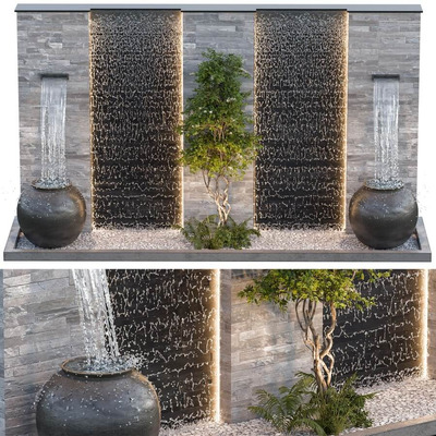 绿植和瀑布组合景观 花园景观3D模型（OBJ,MAX）