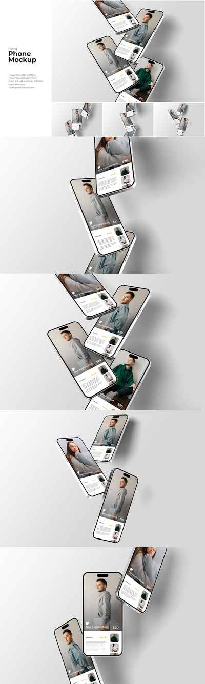 掉落的手机样机 (PSD)