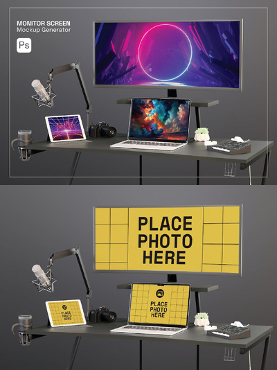 游戏21比9显示器屏幕样机 (PSD)