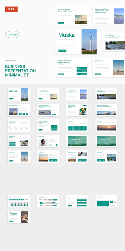 白绿色太阳能和可再生能源 PPT模版 (PPTX,PPT)