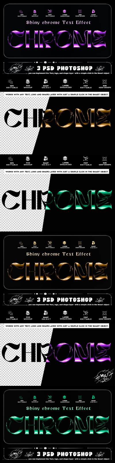 闪亮的铬文字效果 3 PSD (PSD)