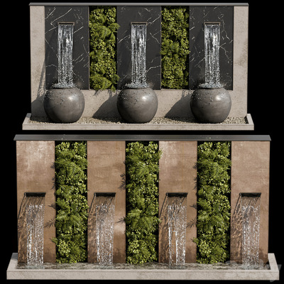 带绿植的瀑布喷泉景观 花园景观3D模型（OBJ,MAX）