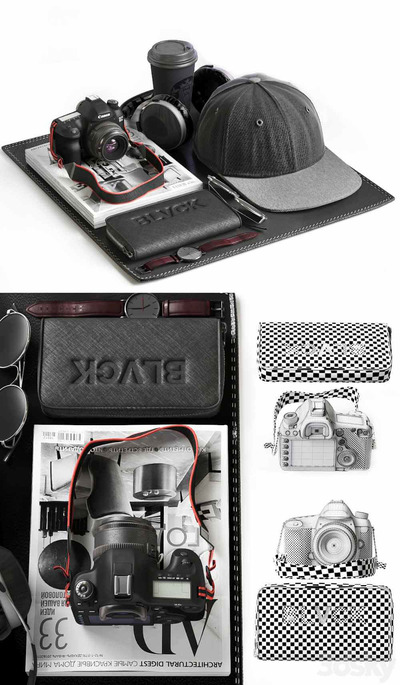 Cannon相机 手表 钱包 棒球帽和咖啡组合3D模型（OBJ,FBX,MAX）