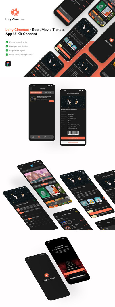 预订电影票应用 App UI Kit (FIG)