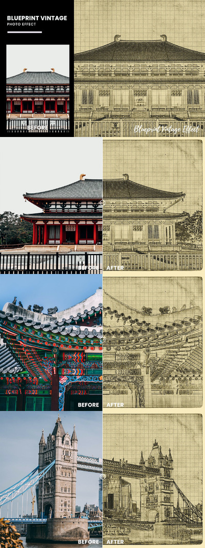 蓝图复古照片效果 (PSD)