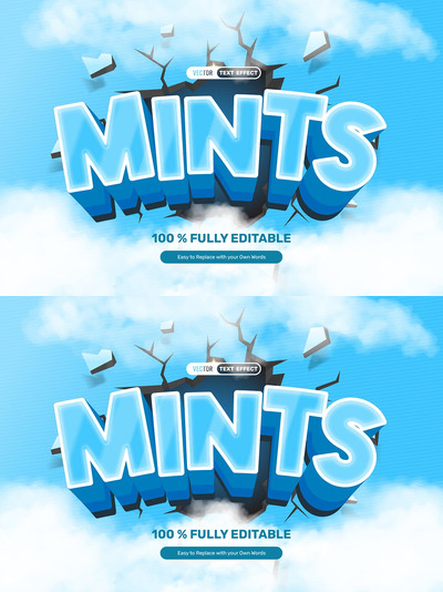 3D 蓝色薄荷糖矢量文本效果 (AI,PDF,EPS)