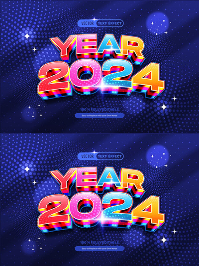 多彩新年2024矢量文本效果 (AI,EPS,PDF)