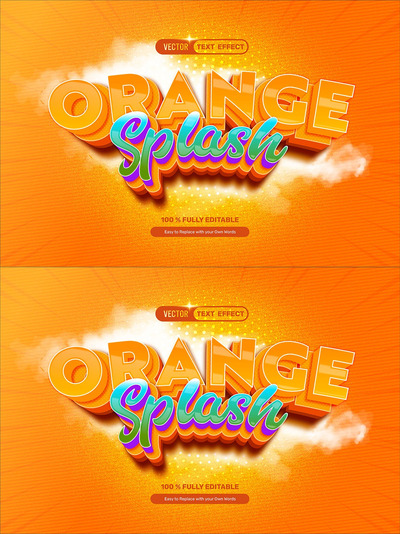 3D 橙色飞溅双核矢量文本效果 (AI,EPS,PDF)