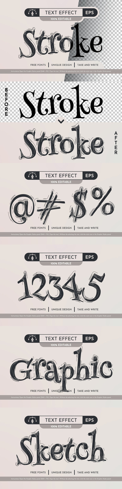 手绘-可编辑文本效果，字体样式 (AI,EPS)